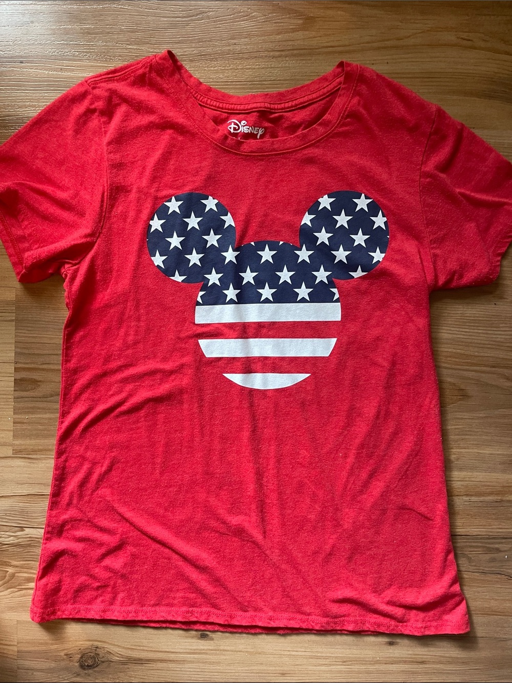 Disney Red Short-Sleeve Tee with Stars & Stripes Mickey Graphic